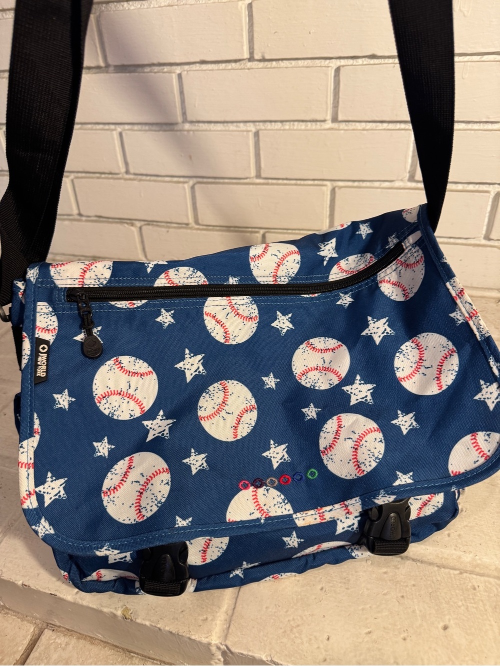World New York Baseball Print Messenger Bag 15" Laptop Crossbody School Travel